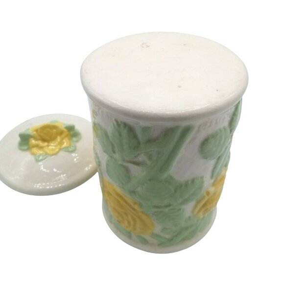 Canister Lid Ceramic Vintage Yellow Roses 5.25" Crazing Midcentury Floral Jar - Picture 10 of 16